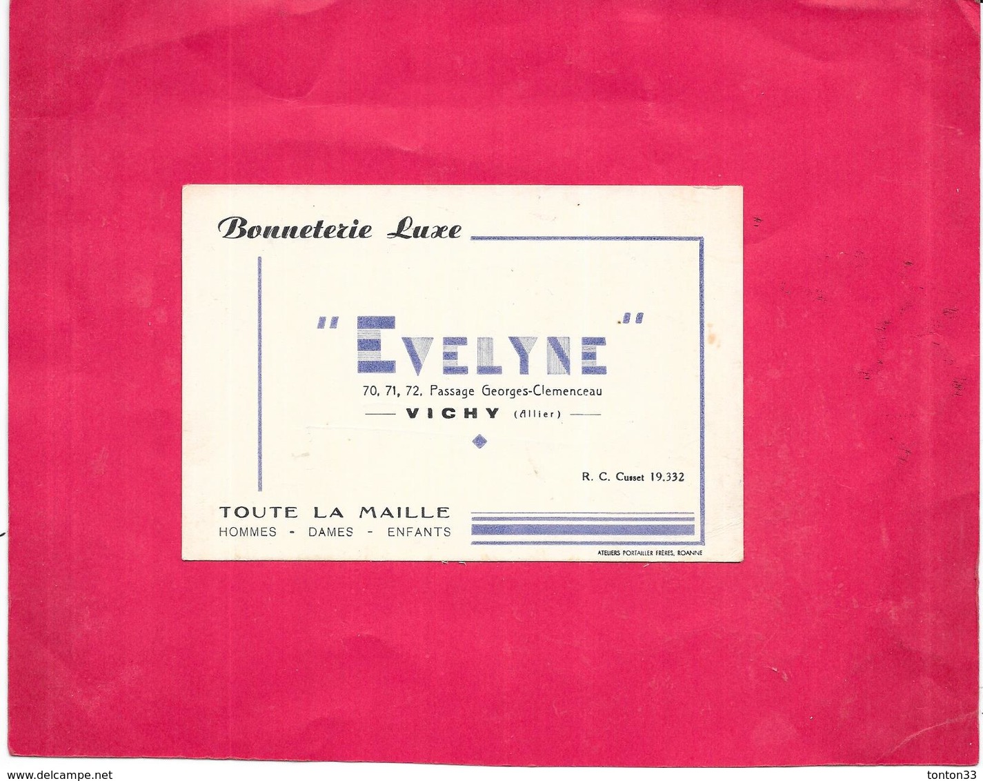 VICHY - 03 - Carte PUB BONNETERIE LUXE EVELYNE - Toute La Maille - DELC8 - - Autres & Non Classés