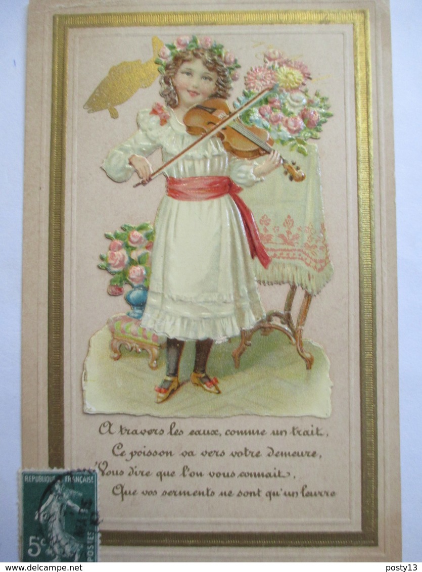 CPA ILLUSTRATION  Découpis - Fillette Jouant Du Violon - 1er Avril -  TTBE - 1er Avril - Poisson D'avril