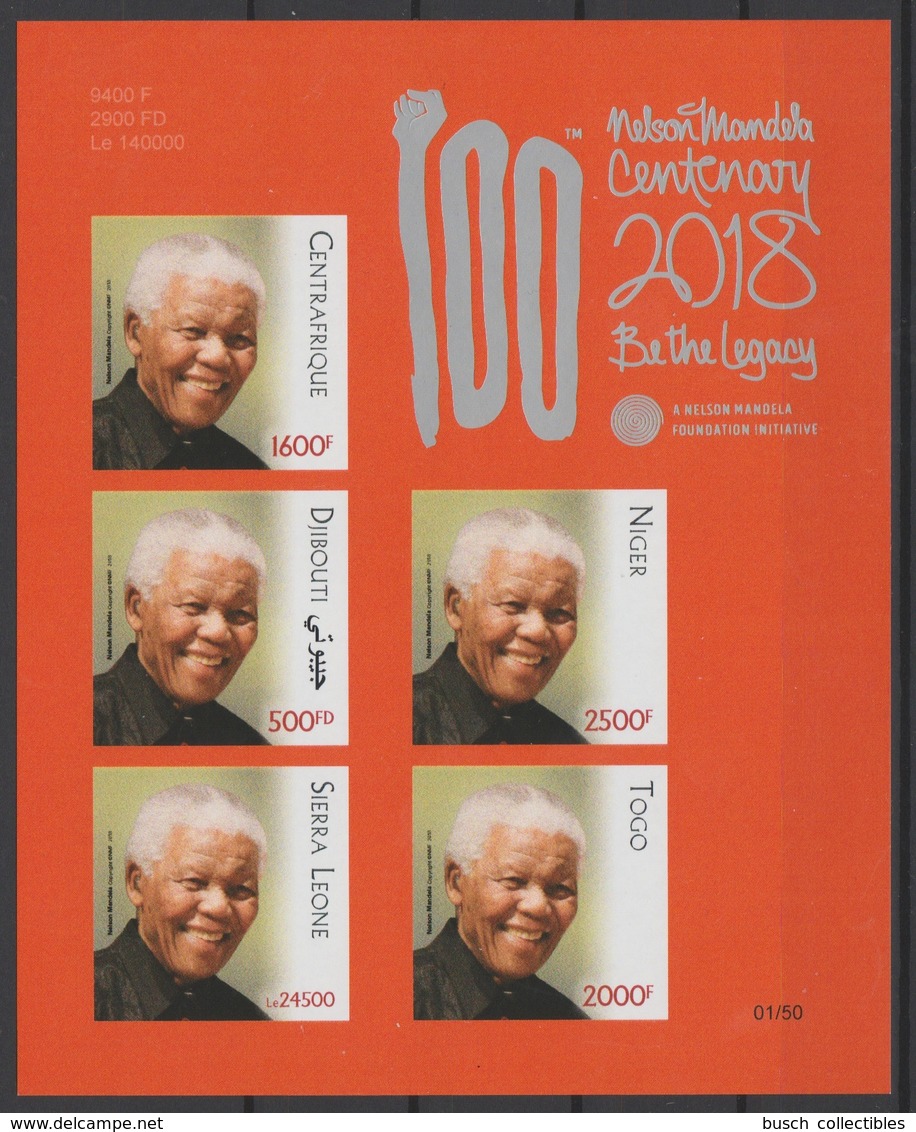 IMPERF ND Djibouti Central Africa Togo Sierra Leone Niger 2018 PAN African Postal Union Nelson Mandela Madiba Red - Togo (1960-...)