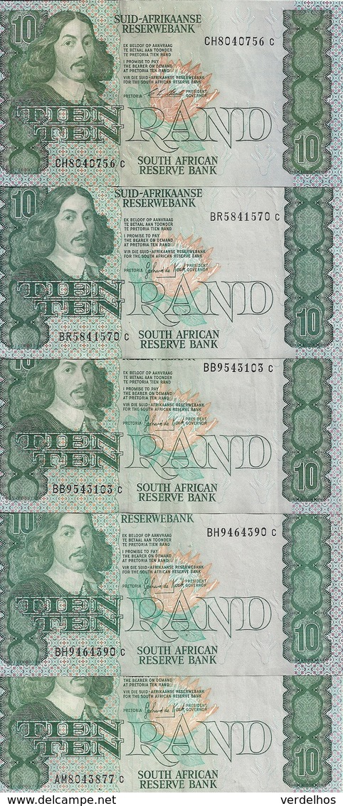 AFRIQUE DU SUD 10 RAND ND1990-93 VF+ P 120 E ( 5 Billets ) - Afrique Du Sud