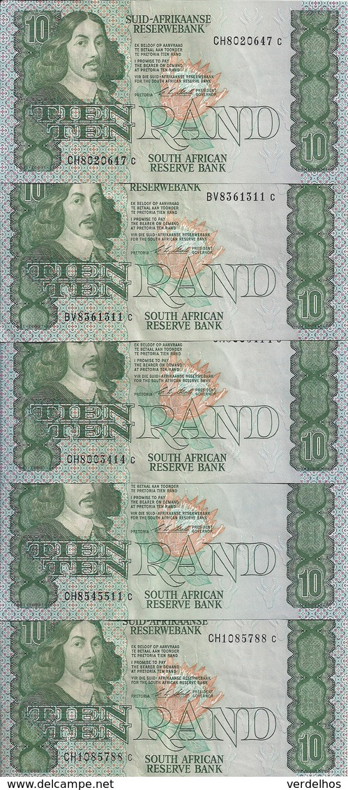 AFRIQUE DU SUD 10 RAND ND1990-93 VF+ P 120 E ( 5 Billets ) - Afrique Du Sud