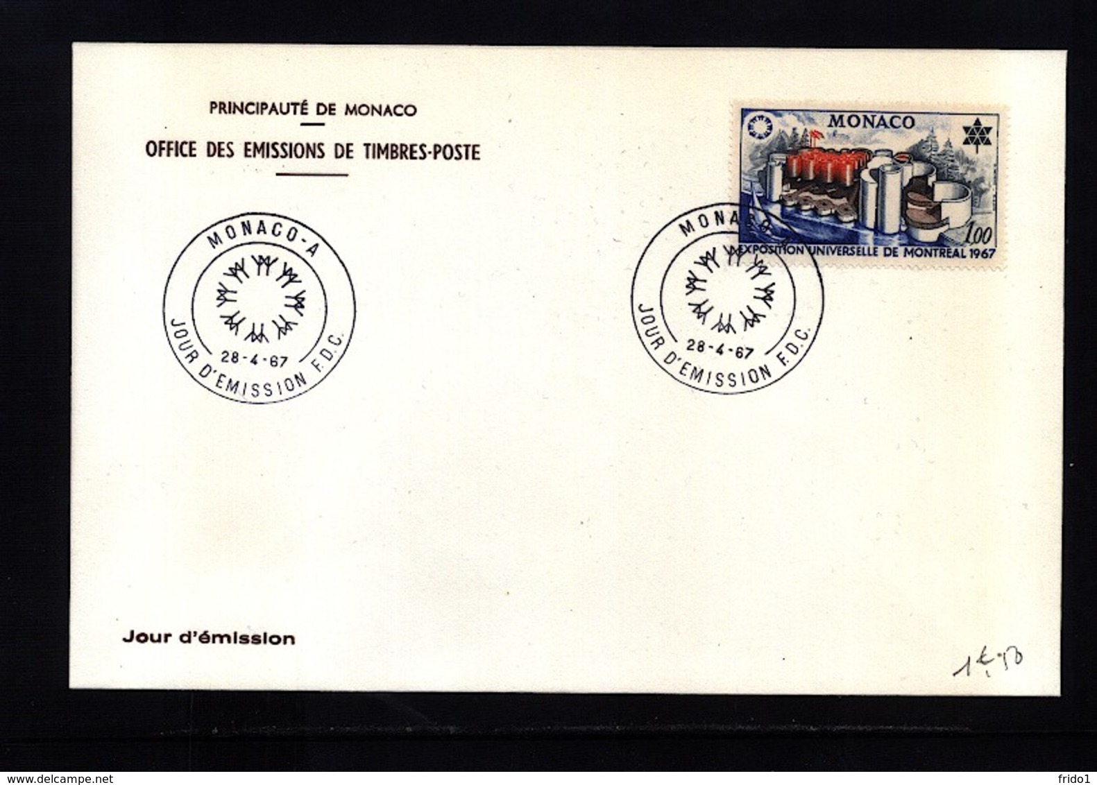 Monaco 1967 EXPO Montreal  Michel 867 FDC - 1967 – Montreal (Kanada)