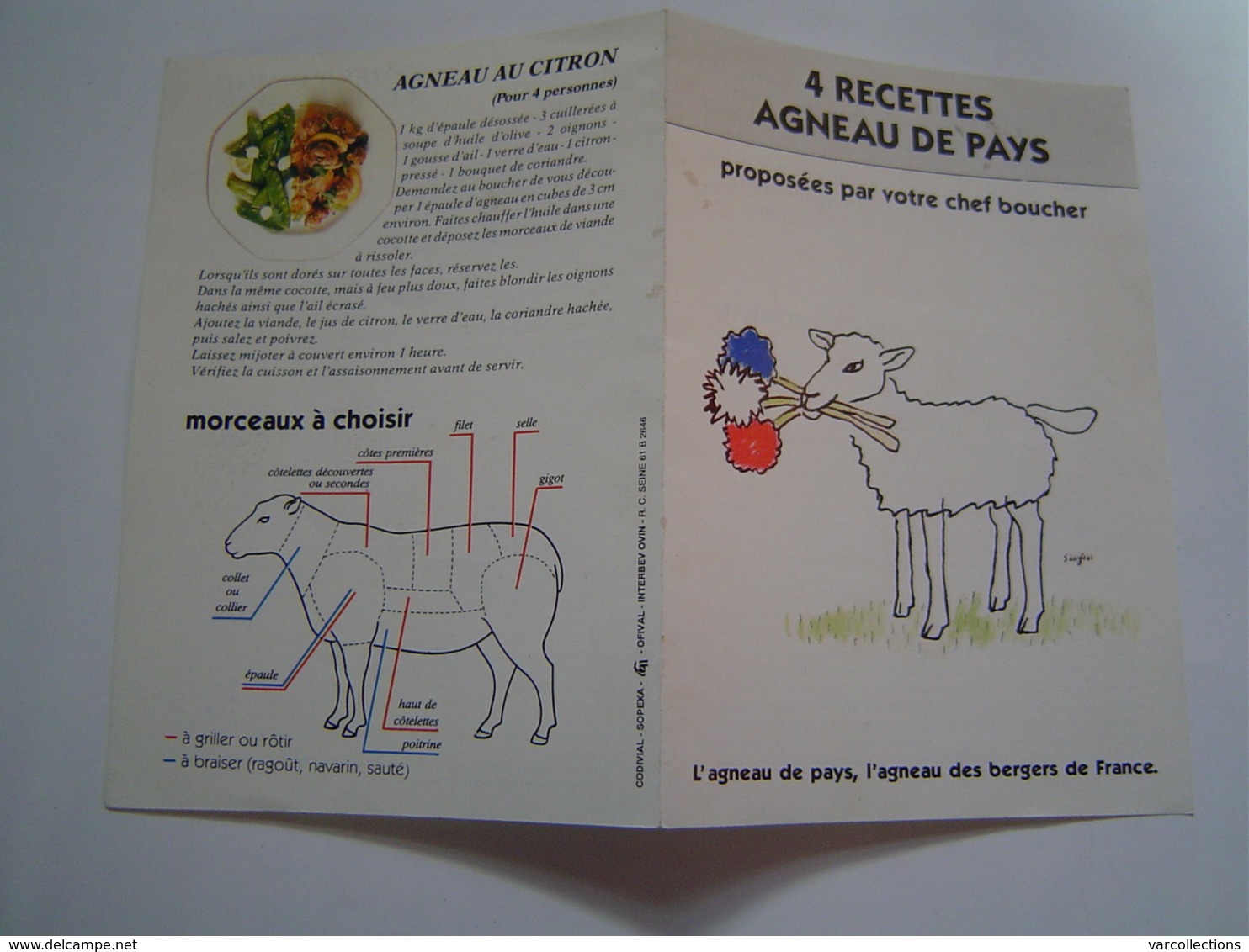 DEPLIANT : PUBLICITE / RECETTES AGNEAU DE PAYS / Illustration SAVIGNAC - Publicités