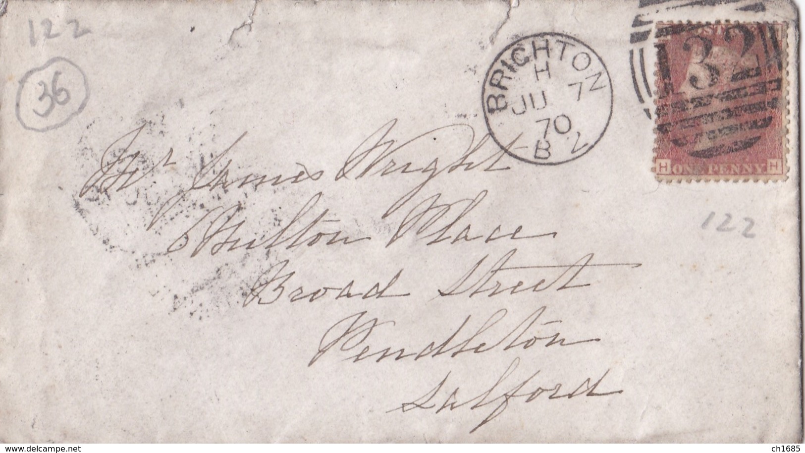 GRANDE-BRETAGNE  :  Victoria 1 Penny Rouge Sur Mignonette CaD De Brighton Du 7 JU 1870 - Briefe U. Dokumente