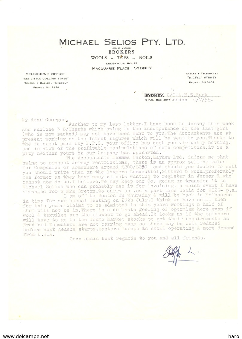 Cover Letter - Michael SELLIOS Pty. Ltd. SIDNEY 1959 (jm) - Australie