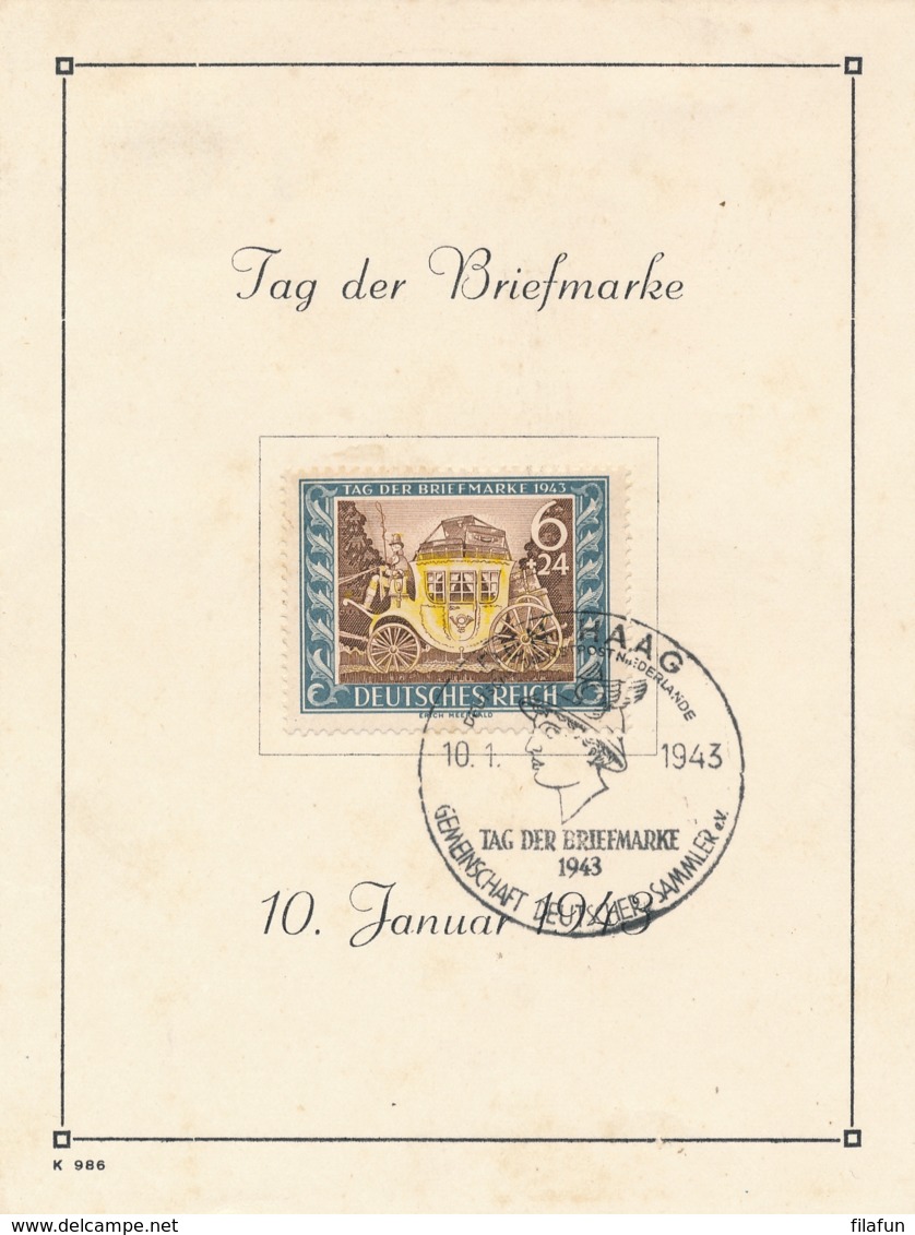 Deutsches Reich - 1943 - 6Pf Tag Der Briefmarke FDC On Leaflet Deutsche Dienstpost Niederlande Den Haag - Brieven En Documenten