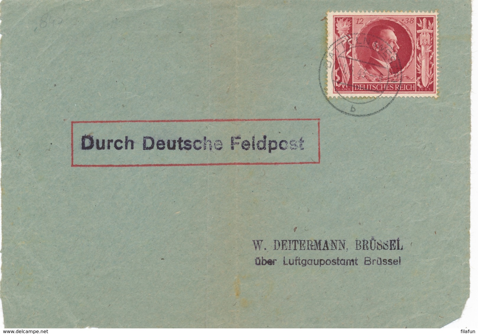 Deutsches Reich - 1943 - 12Pf Geburtstag Adolf Hitler On Coverfront Durch Deutsche Feldpost From Datteln To Brussel - Brieven En Documenten