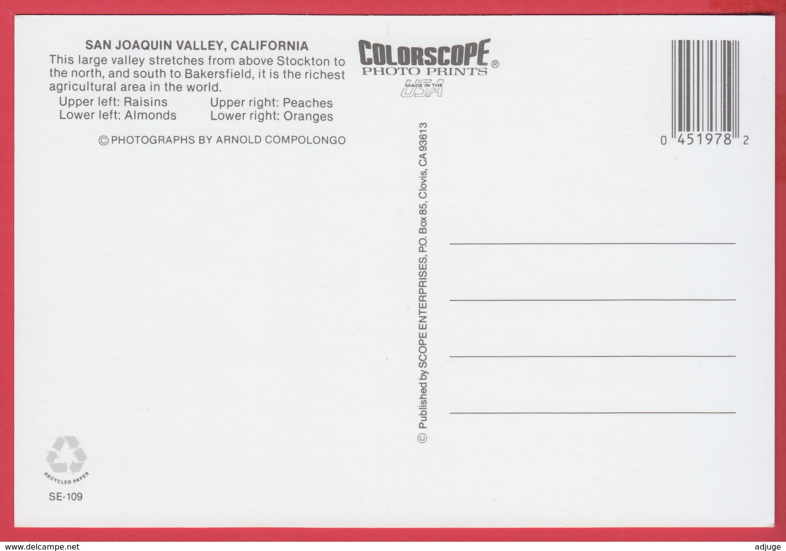 SAN JOAQUIN VALLEY , California- Photo Arnold Compolongo ** 2 SCANS - Autres & Non Classés