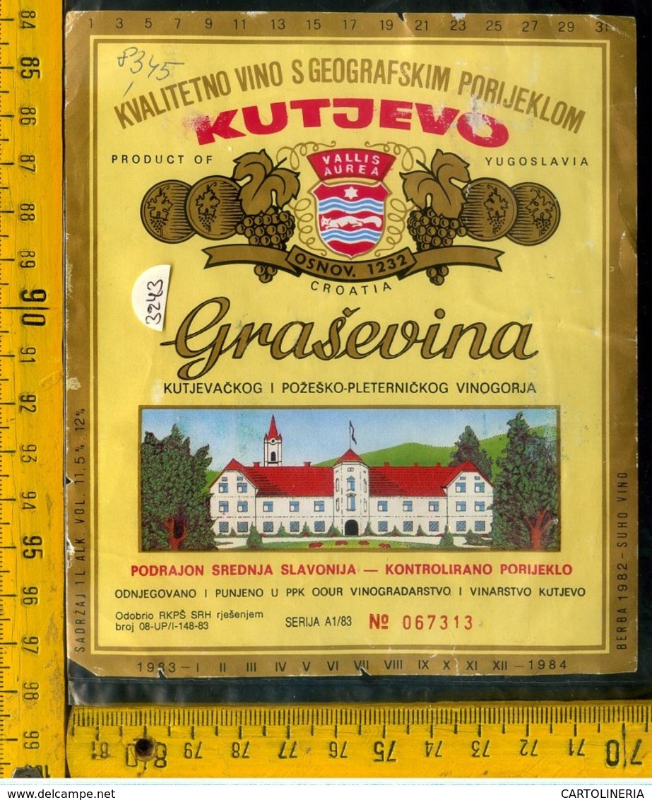 Etichetta Vino Liquore Kutjevo Grasevina Yugoslavia - Altri & Non Classificati