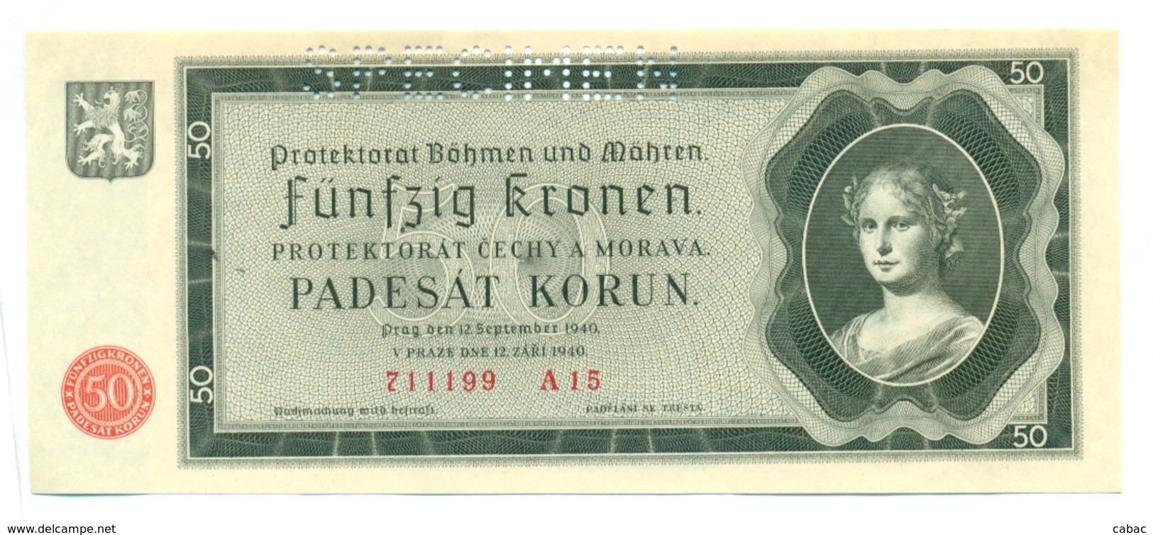 Funfzig Kronen, Padesat Korun, 50 Korun, PROTEKTORAT, 1940, SPECIMEN, Čechya Morava, A15 Bohemia Moravia - Tchécoslovaquie