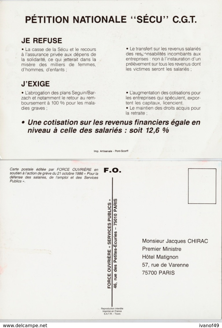 4 CPM - Syndicats -CFDT-Maintien Du Pouvoir D'achat-CGT - Chômage Ras L'bol - Labor Unions