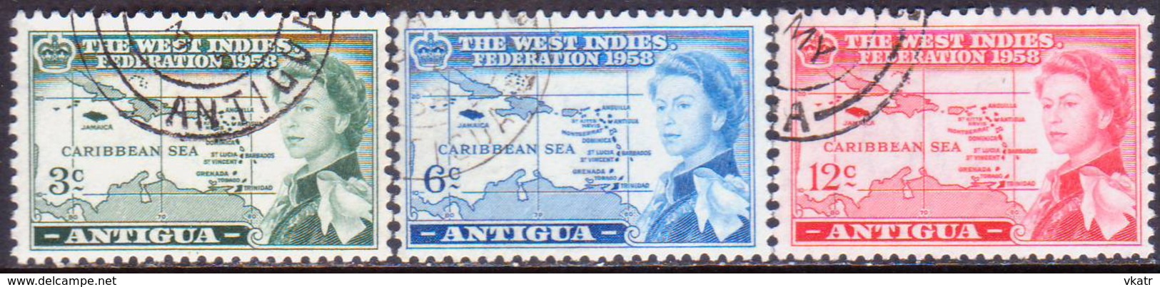 ANTIGUA 1958 SG #135-37 Compl.set Used Caribbean Federation - 1858-1960 Crown Colony