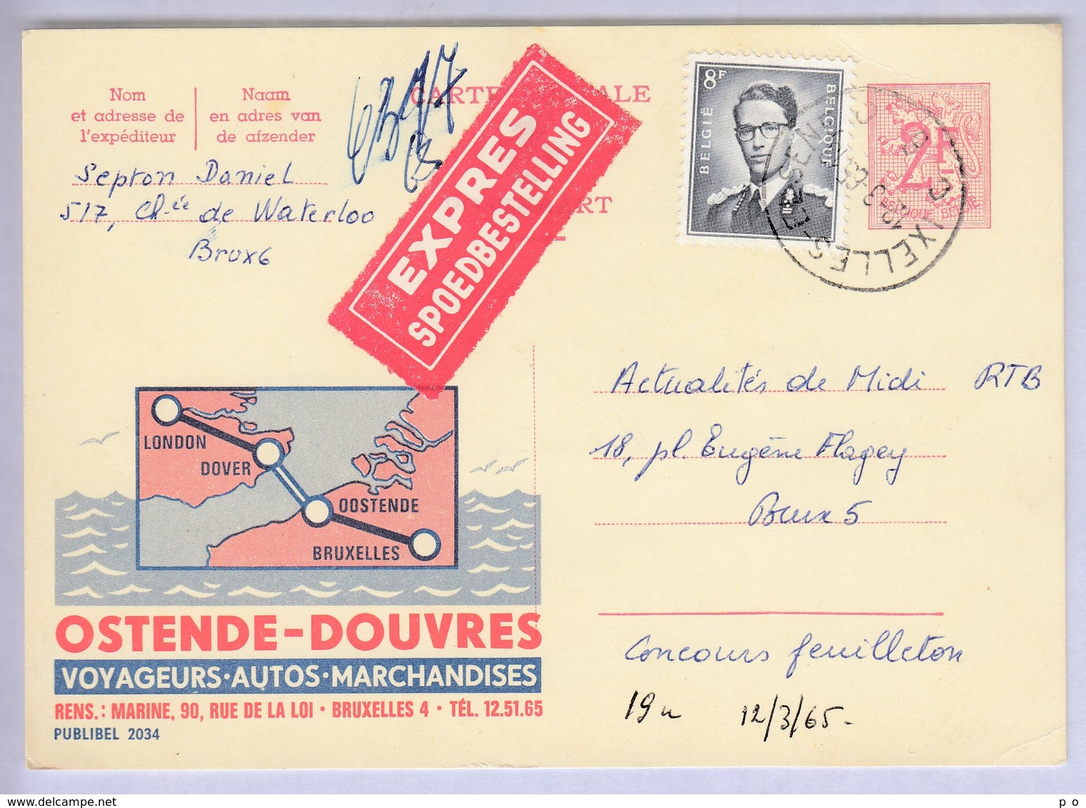 1071 Met Stempel Ixelles-Elsene 6 Op Express Publibel 2034 - 1953-1972 Occhiali