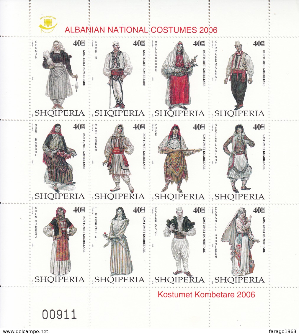 2006 2008 Albania Native Costumes Miniature Sheet Of 12 MNH - Albanië