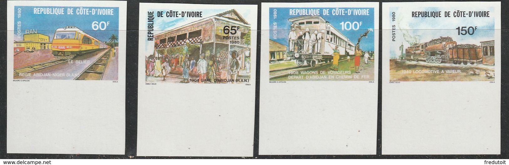 COTE D'IVOIRE - N°540/3 ** (1980) NON DENTELE - Trains / Chemins De Fer - Côte D'Ivoire (1960-...)