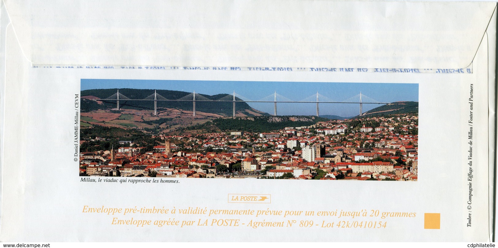 FRANCE ENVELOPPE ILLUSTREE RECTO / VERSO AGREE PAR LA POSTE LETTRE 20g. INAUGURATION DU VIADUC DE MILLAU - Privatganzsachen