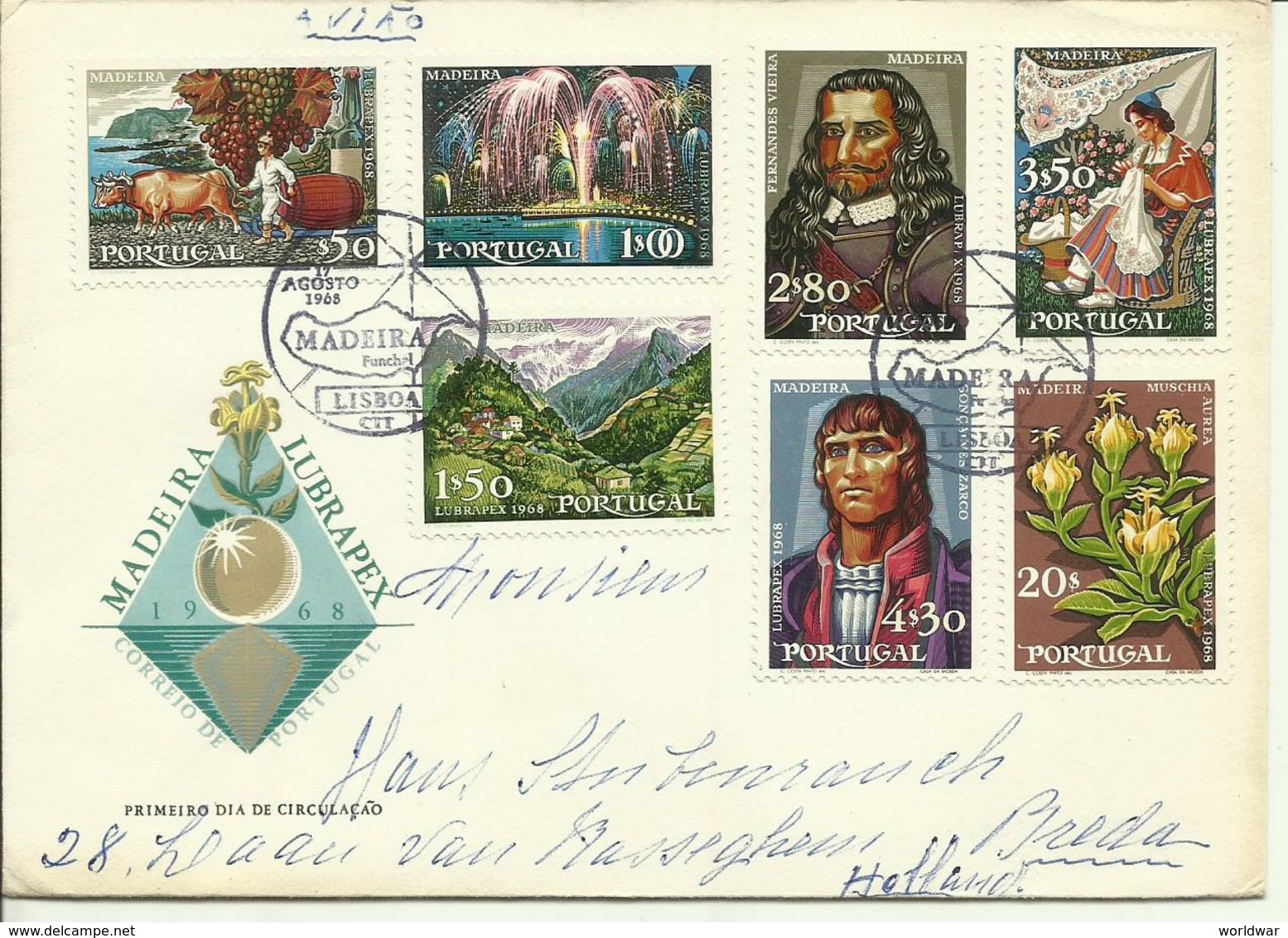 1968  Lubrapex  Complete Set On FDC  Sent As  Letter To Breda, Holland - FDC