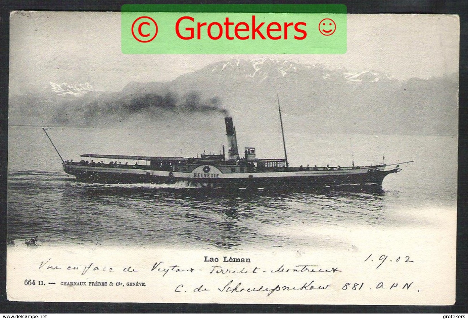 LAC LEMAN Ship HELVETIE Sent 1902 From Montreux To Belgium - Montreux