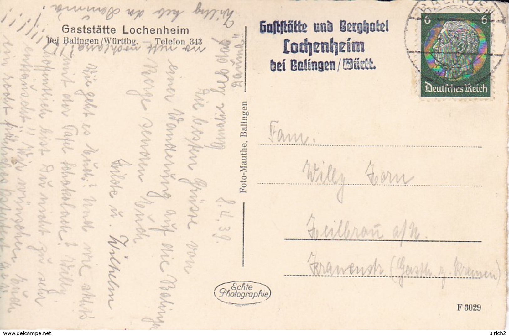 AK Gaststätte Lochenheim Bei Balingen - 1939 (39284) - Balingen