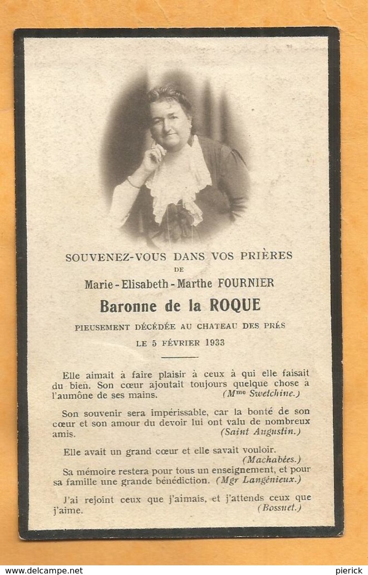 IMAGE GENEALOGIE FAIRE PART AVIS DECES  BARONNE  DE LA ROQUE CHATEAU  DES PRES  1933 - Décès