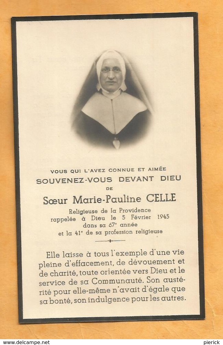 IMAGE GENEALOGIE FAIRE PART AVIS DECES  SOEUR MARIE PAULINE CELLE RELIGIEUSE DE LA PROVIDENCE 1945 - Décès