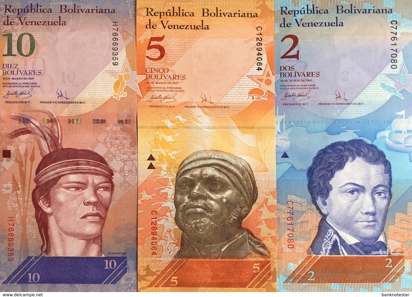 Venezuela 2/5/10 Bolivares, P-88a-90a (20.3.2007) - UNC - First Issuing Date - Venezuela