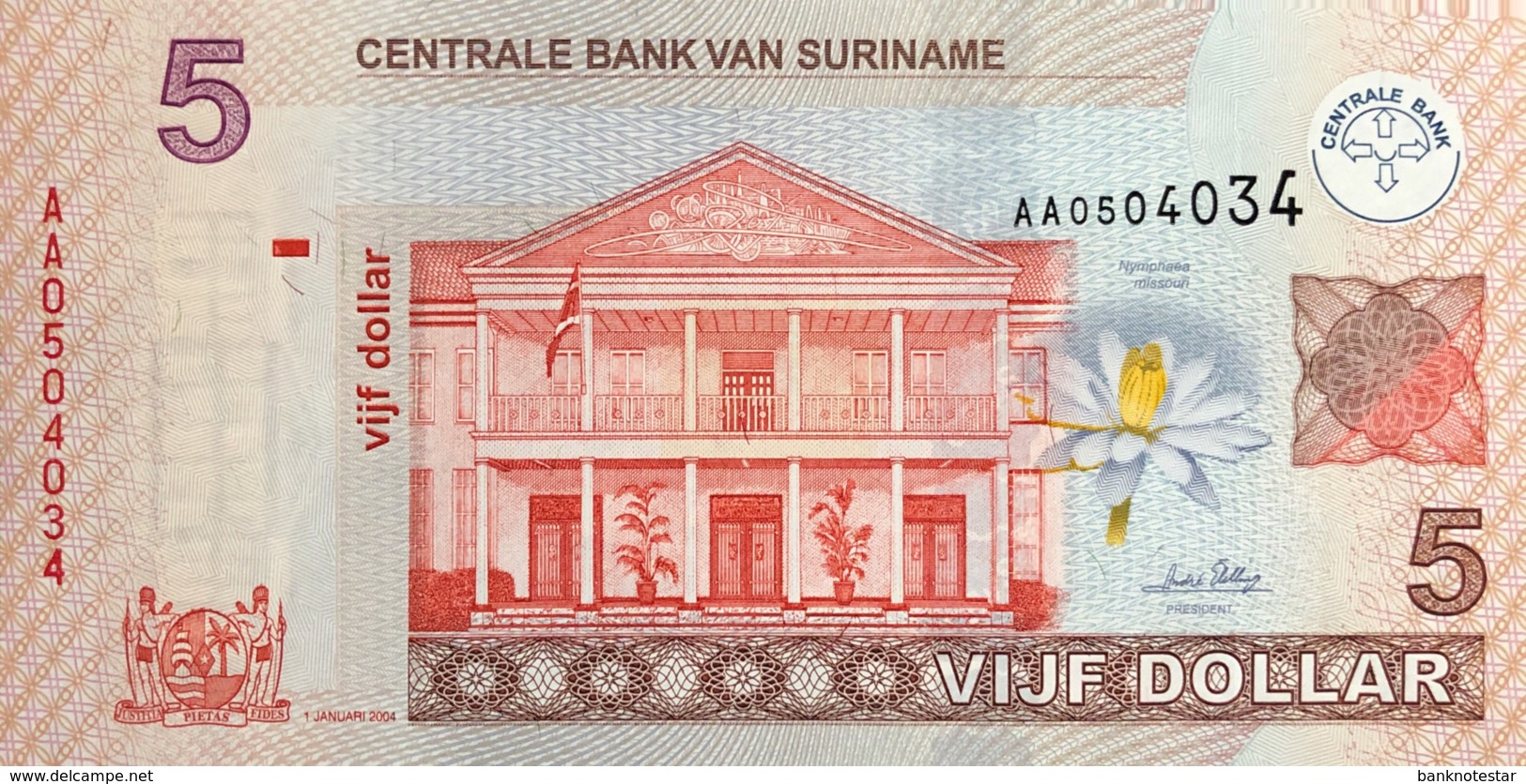 Suriname 5 Dollars, P-157a (1.1.2004) - UNC - Suriname