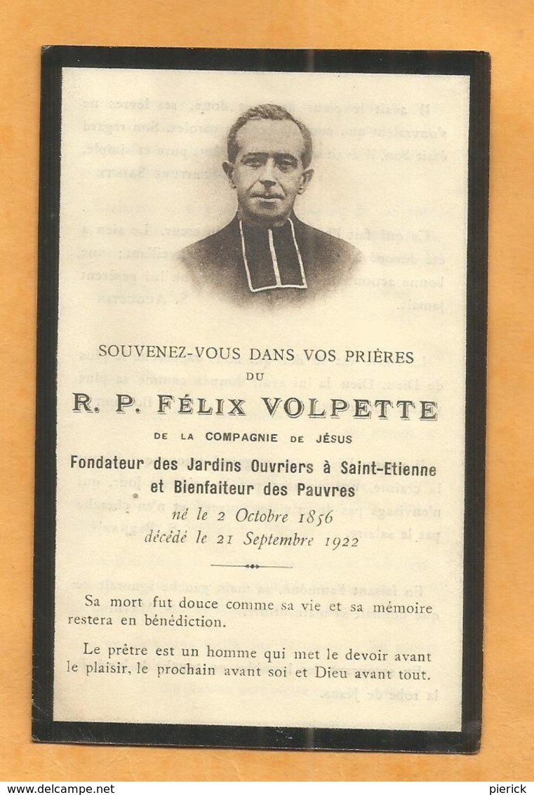 IMAGE GENEALOGIE FAIRE PART AVIS DECES  REVEREND FELIX VOLPETTE CGNIE DE JESUS JARDINS OUVRIERS SAINT ETIENNE 1856 1922 - Décès