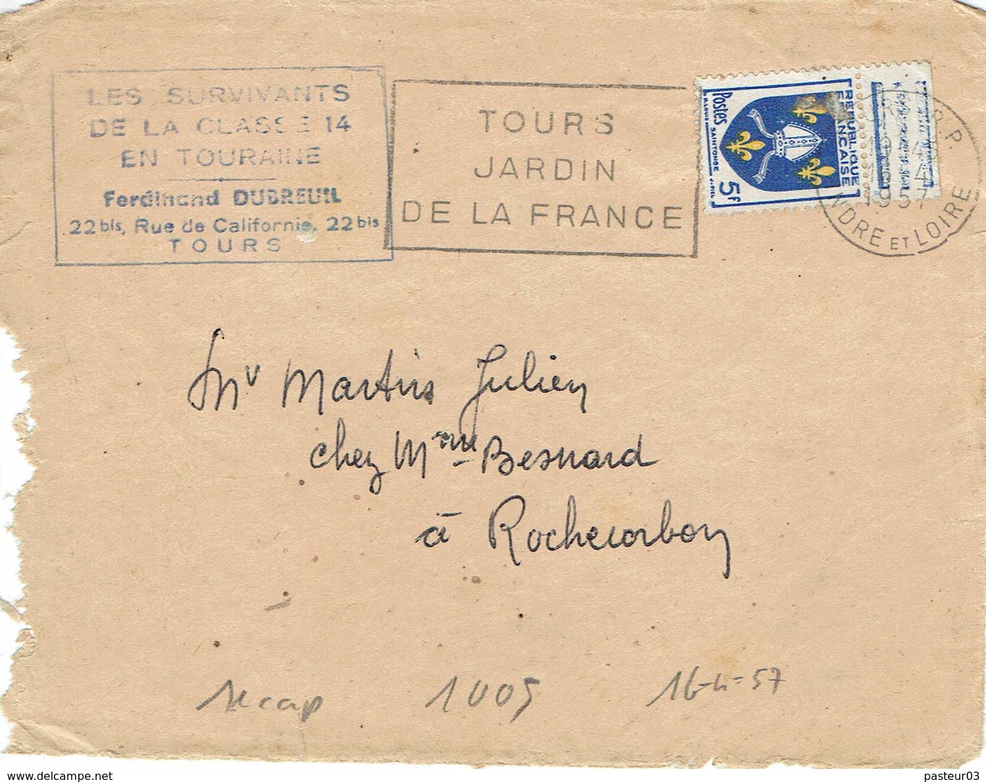 1005 Blason Saintonge Sur Devant De Lettre Flamme Secap Tours 16-04-1957 - Lettres & Documents