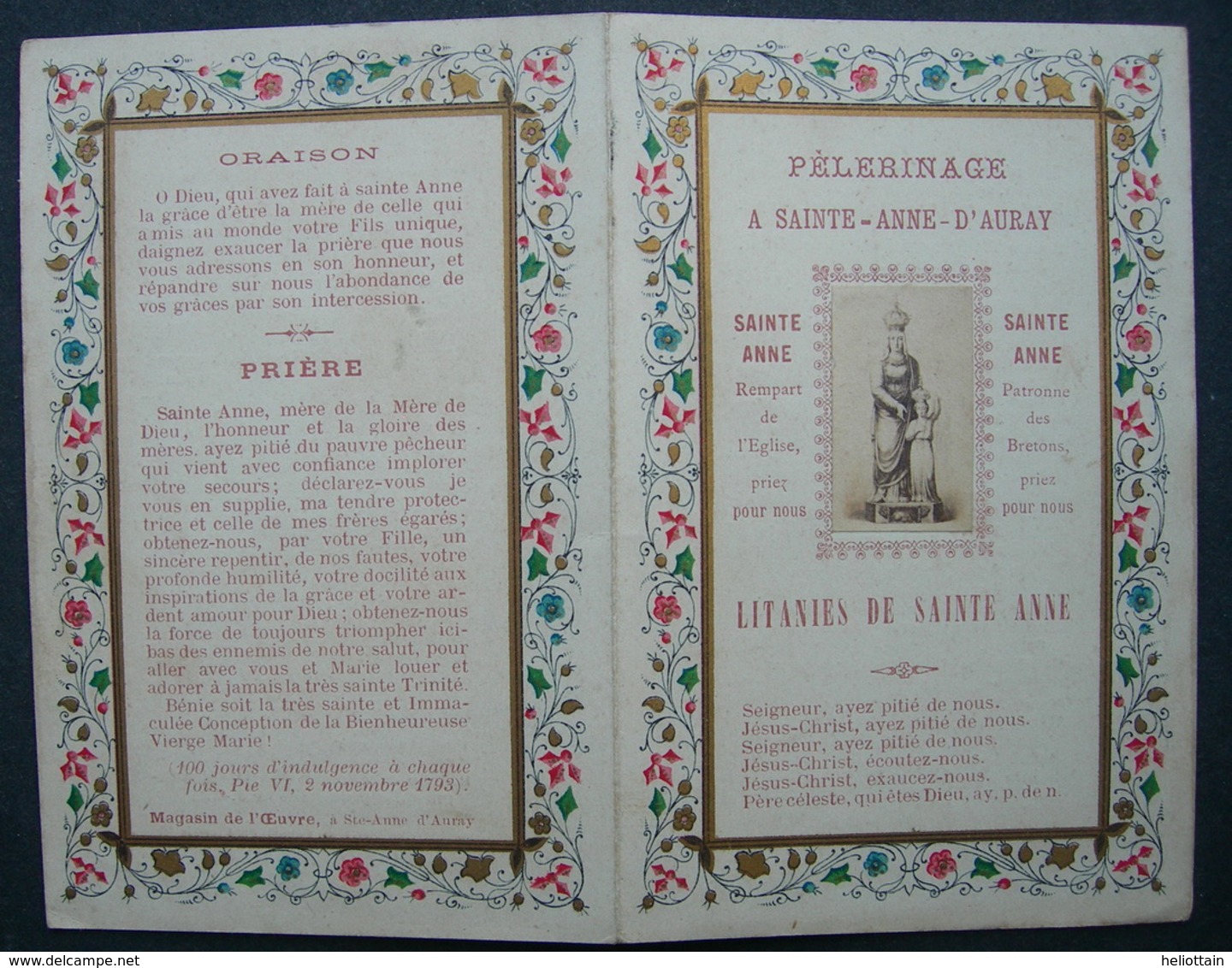 IMAGE PIEUSE Texte Et Photo Albumine PELERINAGE A SAINTE ANNE D'AURAY  / HOLY CARD - Images Religieuses