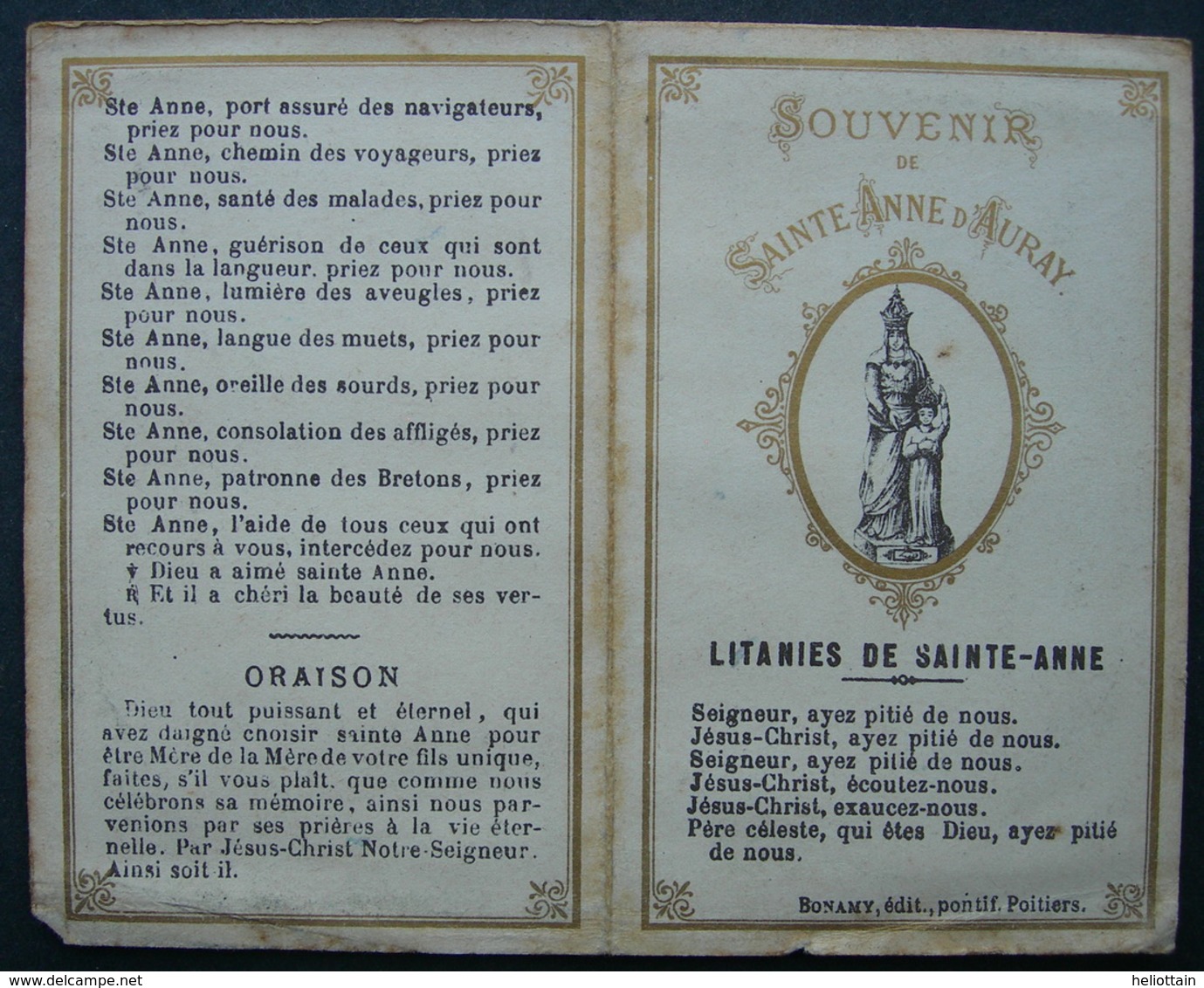 IMAGE PIEUSE Bonamy , Texte LITANIES DE SAINTE ANNE D'AURAY  / HOLY CARD - Images Religieuses