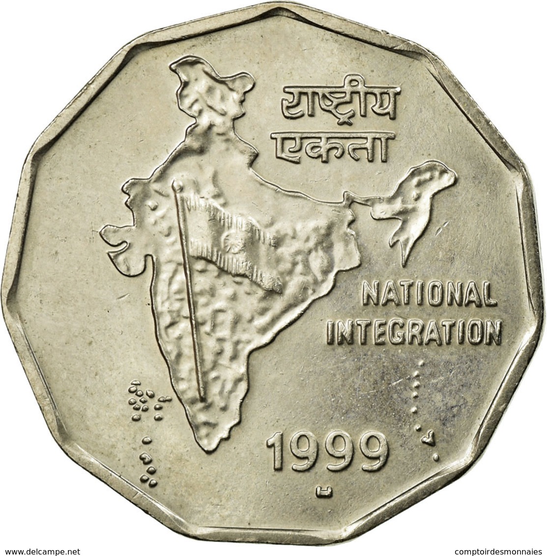 Monnaie, INDIA-REPUBLIC, 2 Rupees, 1999, TTB, Copper-nickel, KM:121.4 - Inde