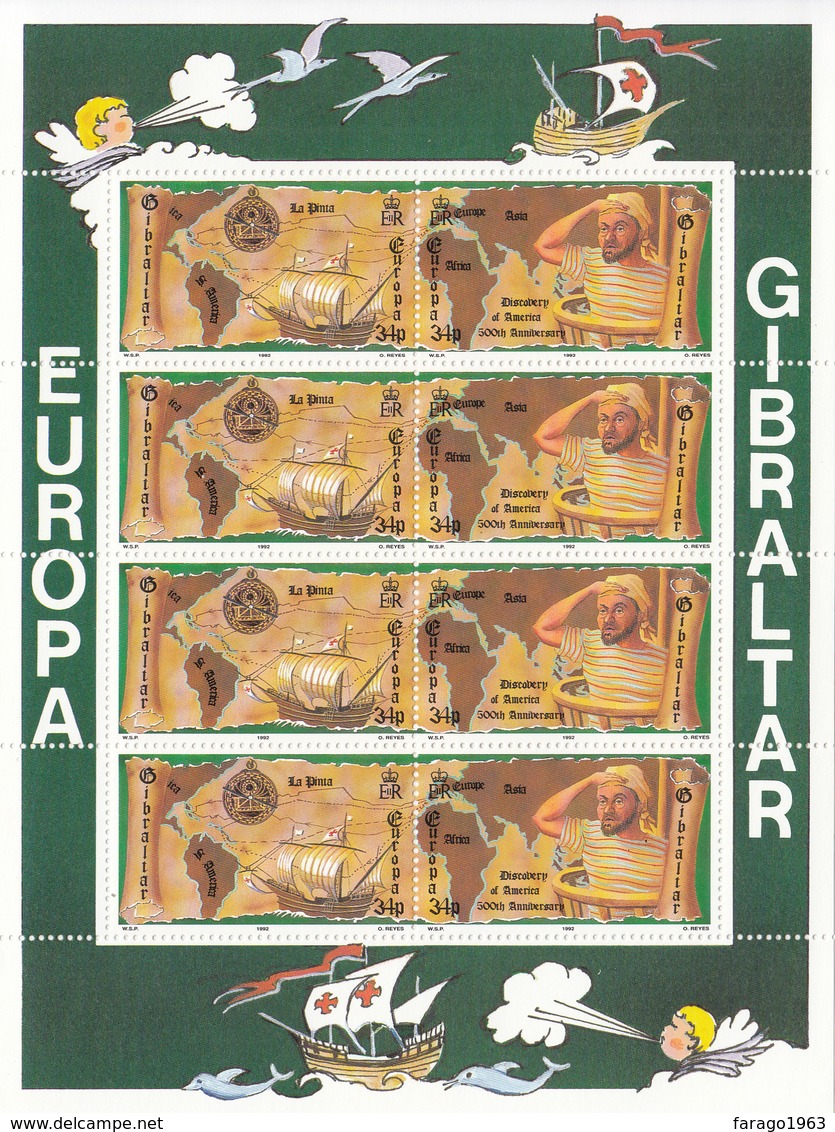 1992 Gibraltar Columbus Ships Europa Explorer Miniature Sheets Of 8   MNH - Gibilterra