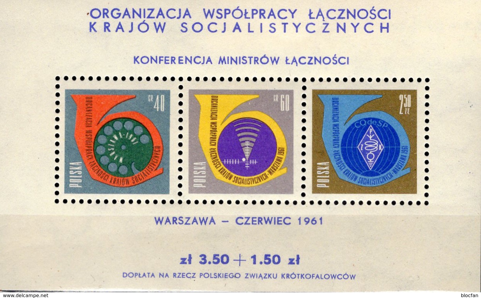 Post-Konferenz 1961 Polen Block 24 ** 10€ Posthorn Telefon UKW Hoja Bloc Philatelics Bloc Ss Sheet Bf POLSKA Poland - Blocks & Sheetlets & Panes