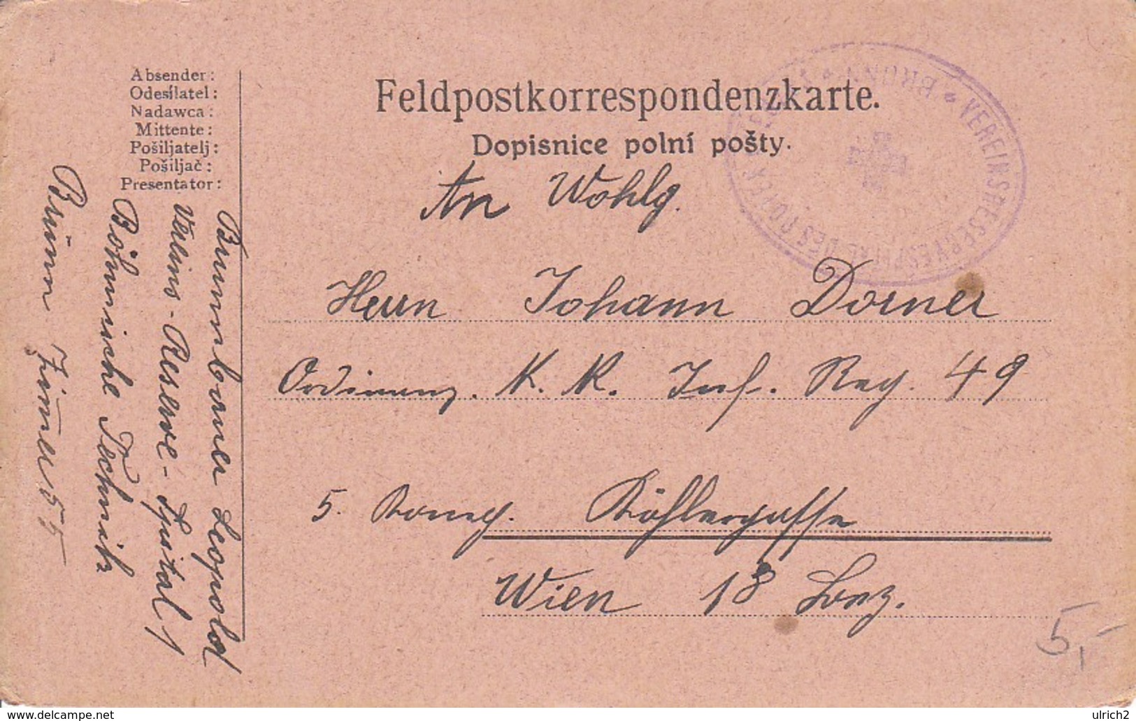 Feldpostkarte - Vereinsreservespital Des Roten Kreuzes - Brünn - 1916 (39308) - Brieven En Documenten