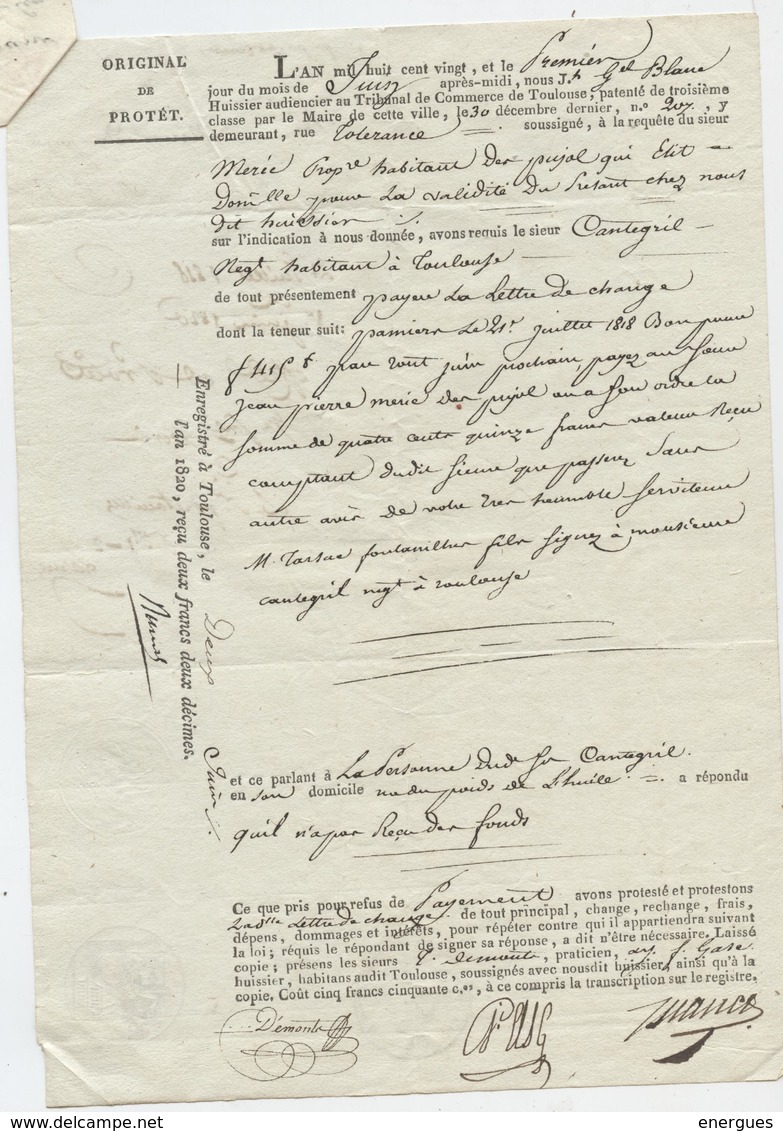 Lettre De Change, Pamiers, Les Pujols,Ariège,  Jean-Pierre Méric, Protêt, Cantegril, Toulouse,1818, Tarsac Fontanilhes - Cambiali