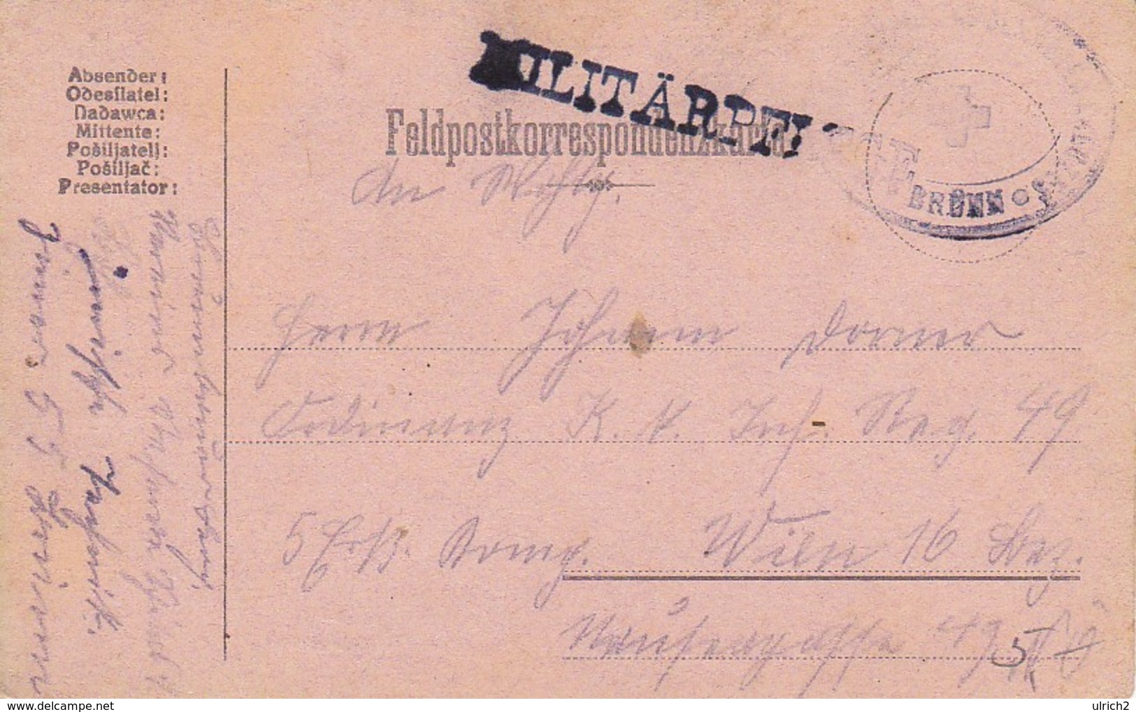 Feldpostkarte - Vereinsreservespital Des Roten Kreuzes - Brünn - Militärpflege - 1916 (39309) - Briefe U. Dokumente