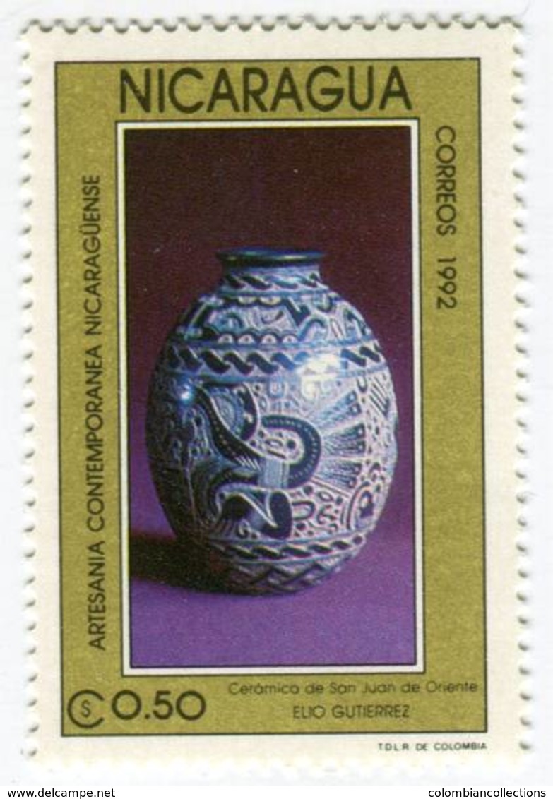 Lote 1942, Nicaragua, 1992, Sello, Stamp, 7 v, Artesania Contemporanea  Nicaraguense, Craft, Crucifijo, Crucifix