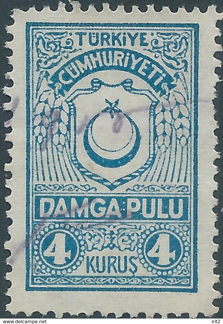 Turchia Turkey - 4 Kurus Damga Pulu Revenue Stamps Fiscal Tax, Used - Autres & Non Classés