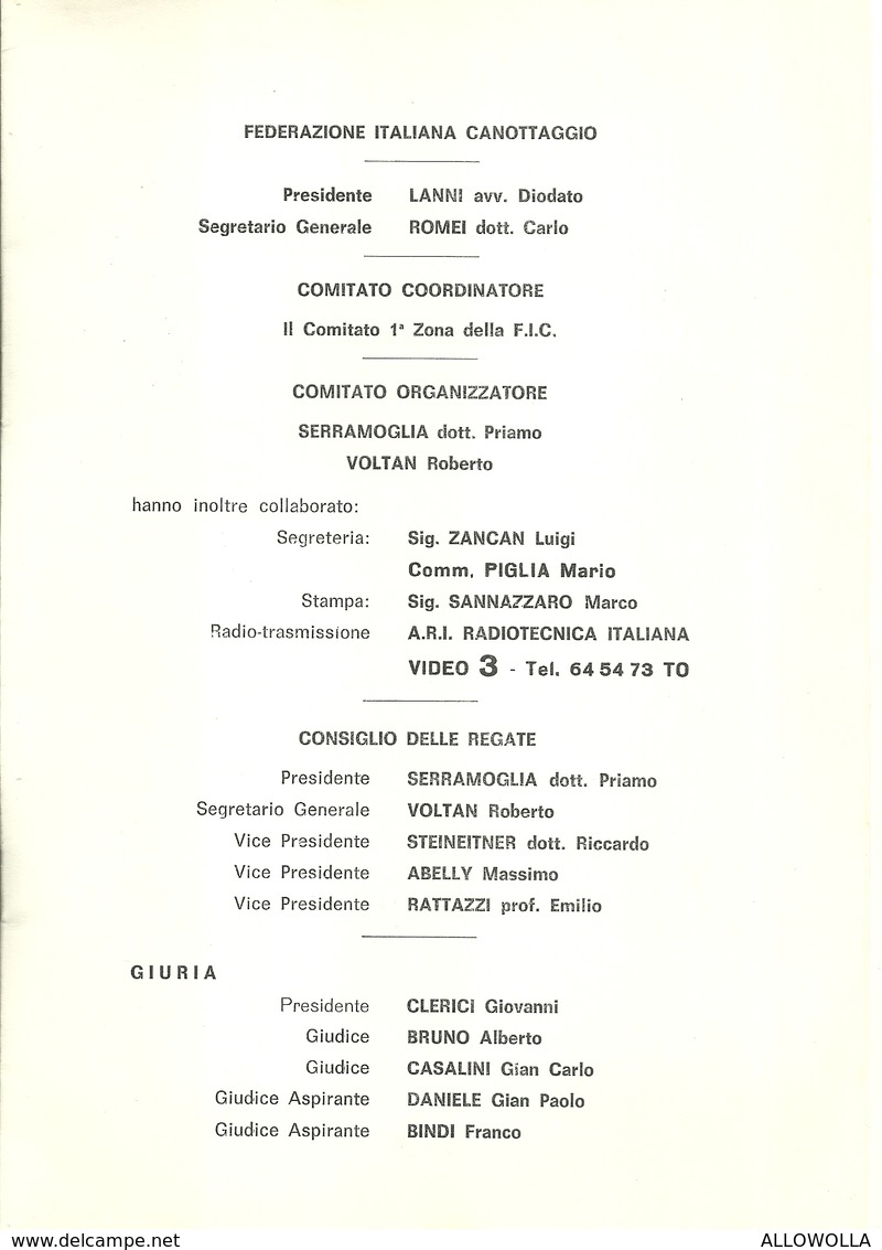 2561 " FEDERAZIONE ITALIANA CANOTAGGIO-FIUME PO-1° CRITERIUM NAZ. RAGAZZI CANOA-28/29 GIUGNO 1972-8 PAGINE " ORIGINALE - Programmi