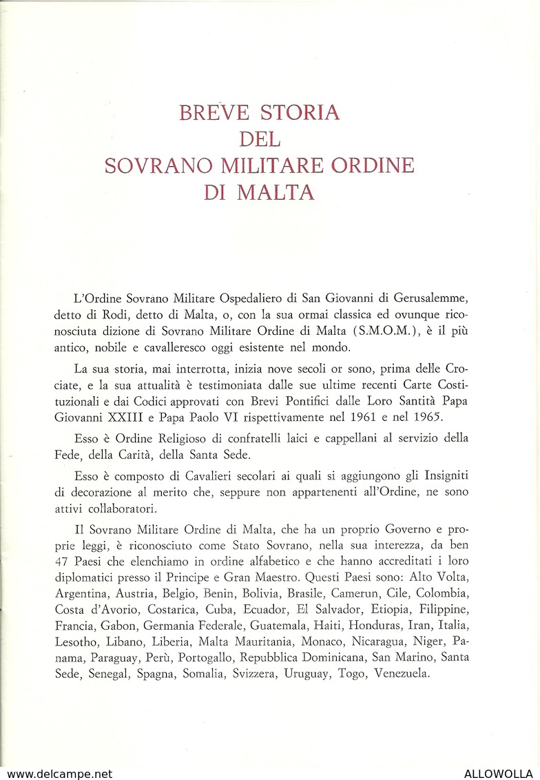 2562 " SOVRANO MILITARE ORDINE DI MALTA-DELEGAZIONE DI TORINO-BREVE STORIA DEL S.M.O.M.-28 PAGINE + COPERTINE" ORIGINALE - Other & Unclassified