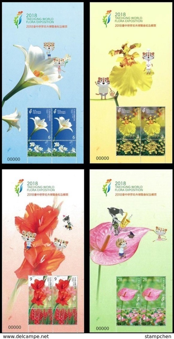 Special S/s 2018 Taichung World Flora Exposition Stamps Lily Orchid Gladioli Flamingo Flower Butterfly - Vlinders