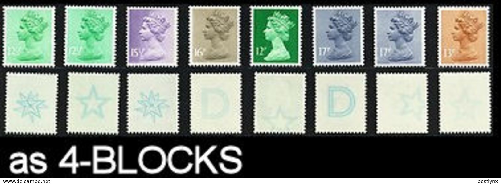 GREAT BRITAIN Machine 4-BLOCKS:8 ERROR:print On Reverse Gum Stars And Letter - Errors, Freaks & Oddities (EFOs