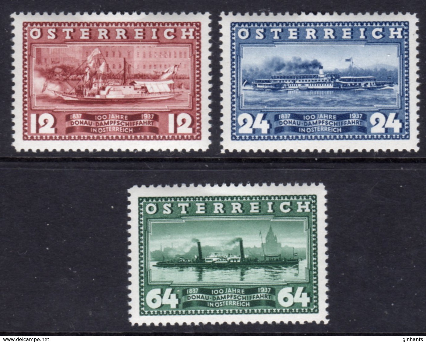 AUSTRIA - 1937 DANUBE NAVIGATION ANNIVERSARY SET (3V) FINE MOUNTED MINT MM * SG805-807 - Unused Stamps