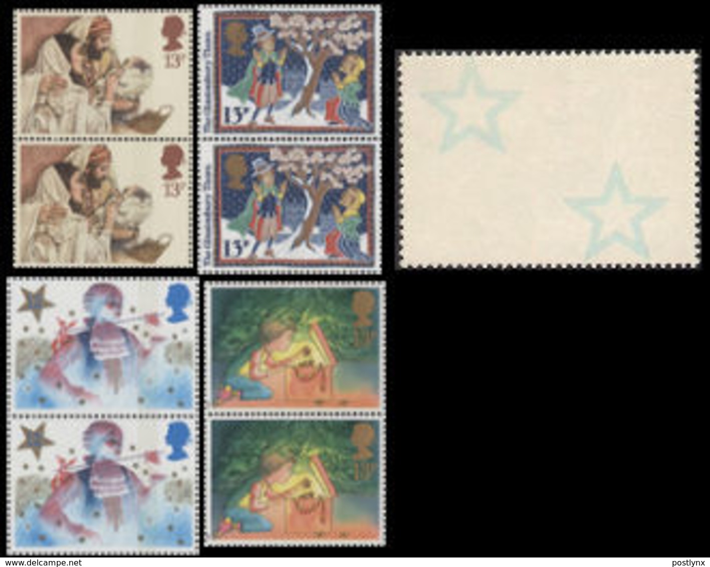 GREAT BRITAIN 1984-87 Christmas Xmas PAIRS:4 ERROR:print On Reverse Gum Stars - Variétés, Erreurs & Curiosités