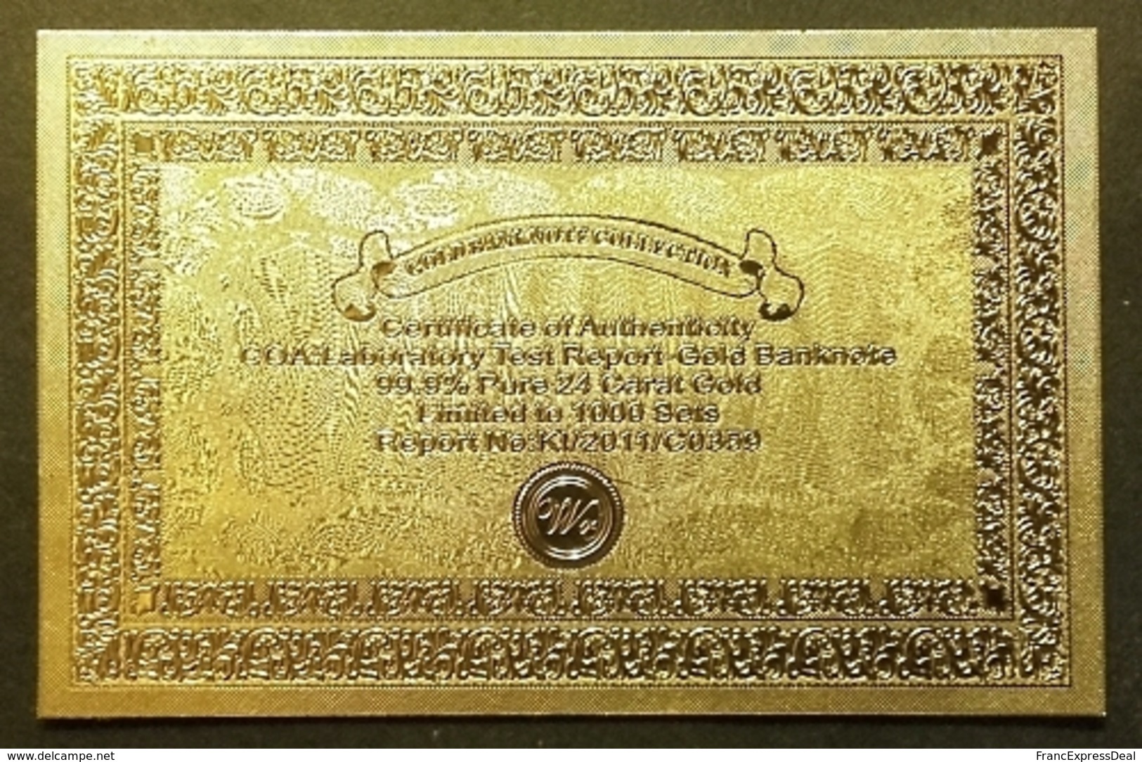 Set de 6 Billets plaqués OR Couleur  + Certificat ! (Color GOLD Plated Banknotes) - Brésil Brazil