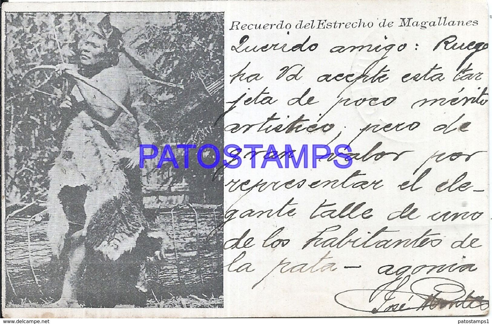 107296 CHILE ESTRECHO DE MAGALLANES COSTUMES NATIVE INDIO CIRCULATED TO URUGUAY POSTAL POSTCARD - Chile