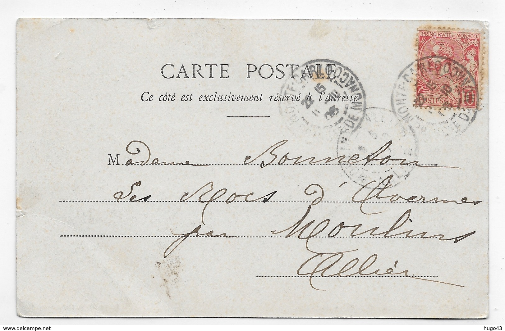 (RECTO / VERSO) MONTE CARLO EN 1903 - N° 782 - LES JARDINS - BEAU TIMBRE DE MONACO - CPA VOYAGEE - Monte-Carlo