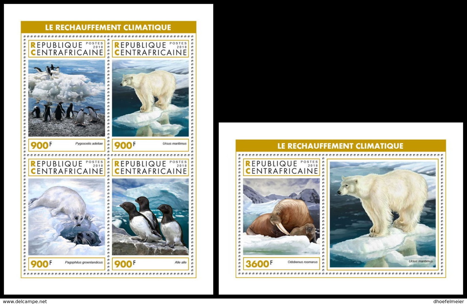 CENTRAL AFRICA 2018 MNH Arctic Animals Tiere Der Arktis Animaux De Arctique M/S+S/S - OFFICIAL ISSUE - DH1905 - Arctic Wildlife