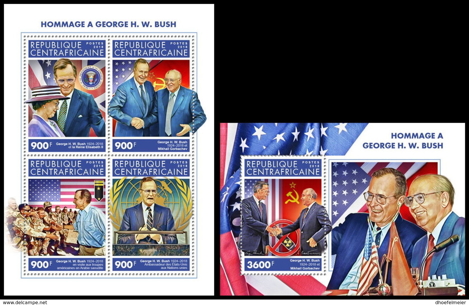 CENTRAL AFRICA 2018 MNH (No.1) Tribute George H.W. Bush Mikhail Gorbachev M/S+S/S - OFFICIAL ISSUE - DH1905 - Altri & Non Classificati